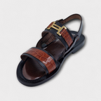 Black Brown Imperia H-Buckle Sandals - Italian Women's Slippers - Classic Shoes London