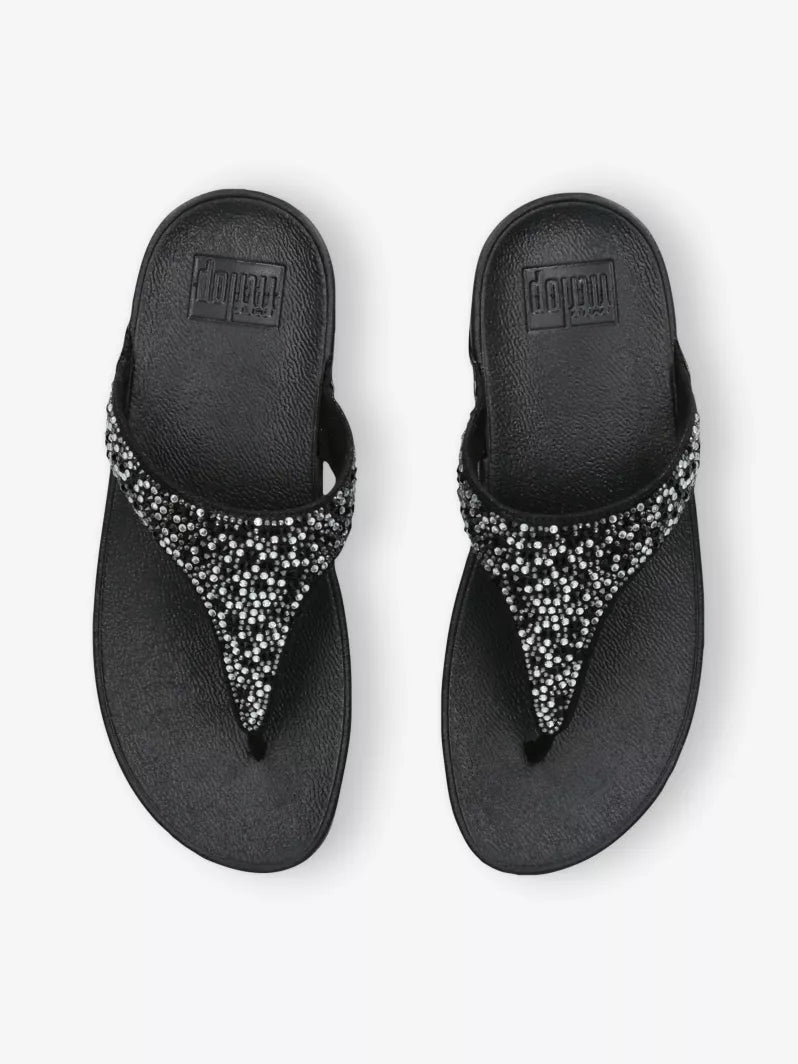 Fitflop Lulu Black Crystal Rhinestone-Embellished Sandals