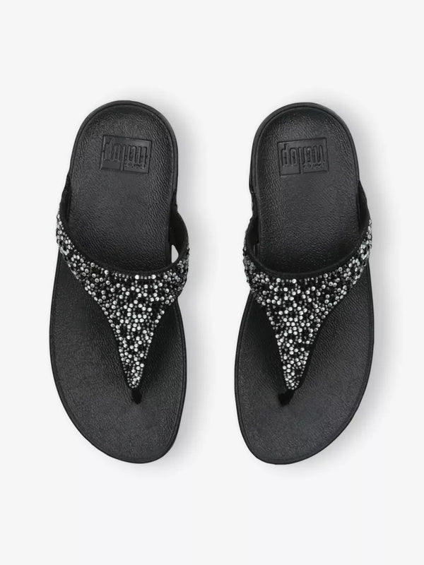 Fitflop Lulu Black Crystal Rhinestone-Embellished Sandals