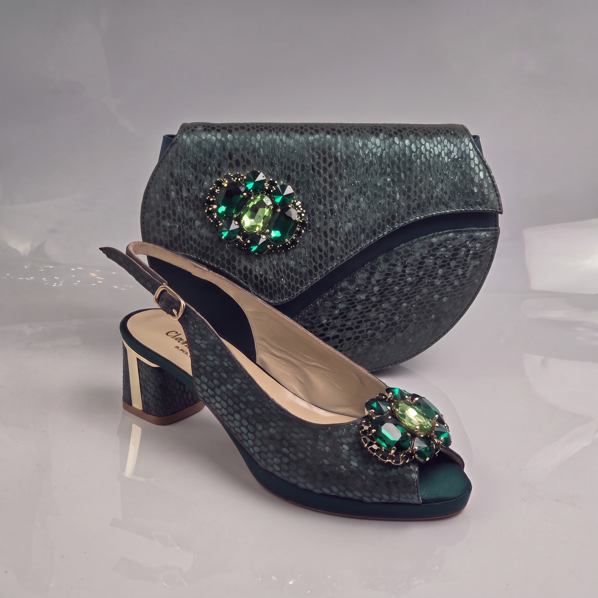 Emerald Green Scaled Block Heel Set