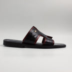 Black/Burgundy H Croc Embossed Slide