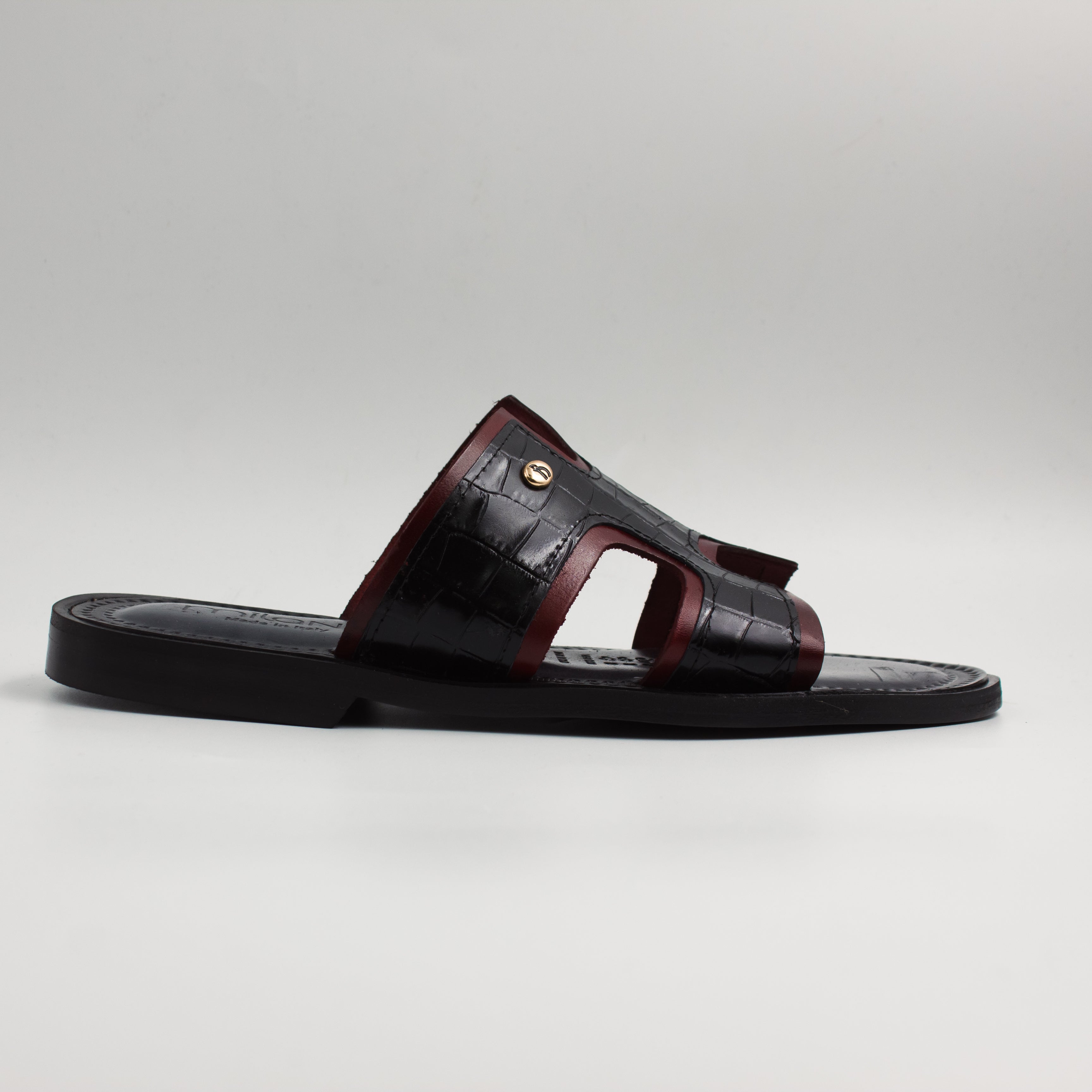 Black/Burgundy H Croc Embossed Slide