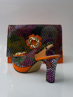Orange Multi Flower Double Platform Heels - Italian Women's Heels - Classic Shoes London