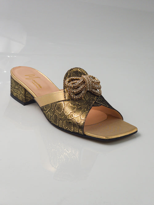 Massimo Gold Black Jewel Slippers - Italian Women's Slippers - Classic Shoes London