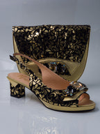 Gold Black Bloom Set - Italian Shoe and Bag Set - Classic Shoes London