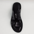 Black Croc Print Double Band Slide