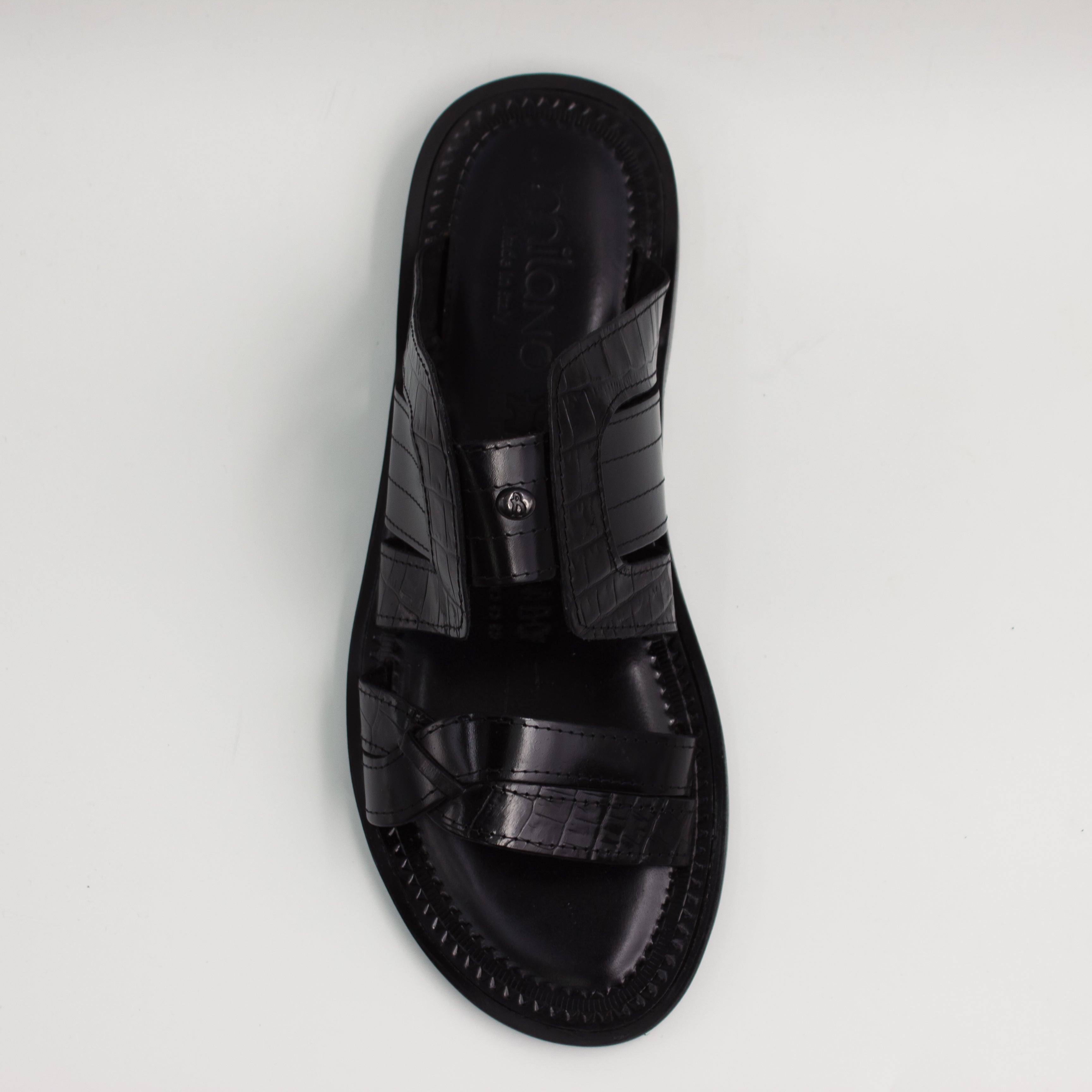 Black Croc Print Double Band Slide