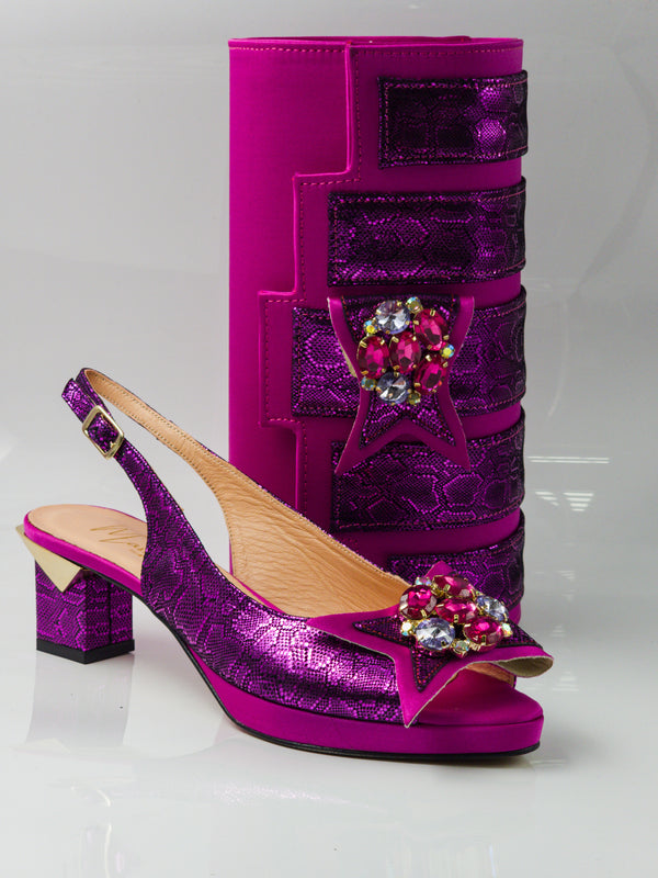 Fuchsia Pink Jewel Set - Italian Shoe and Bag Set - Classic Shoes London