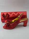 Coral Zig-Zag Ribbon Set - Italian Shoe and Bag Set - Classic Shoes London