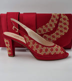 Wine Gold Studded Stone Heels - Italian Women's Heels - Classic Shoes London