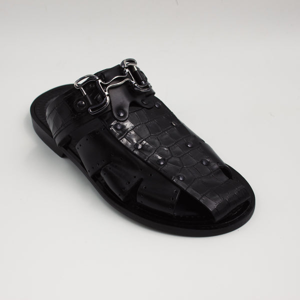 Black Croc Covered Slippers