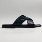Navy Patent Cross Strap Slide