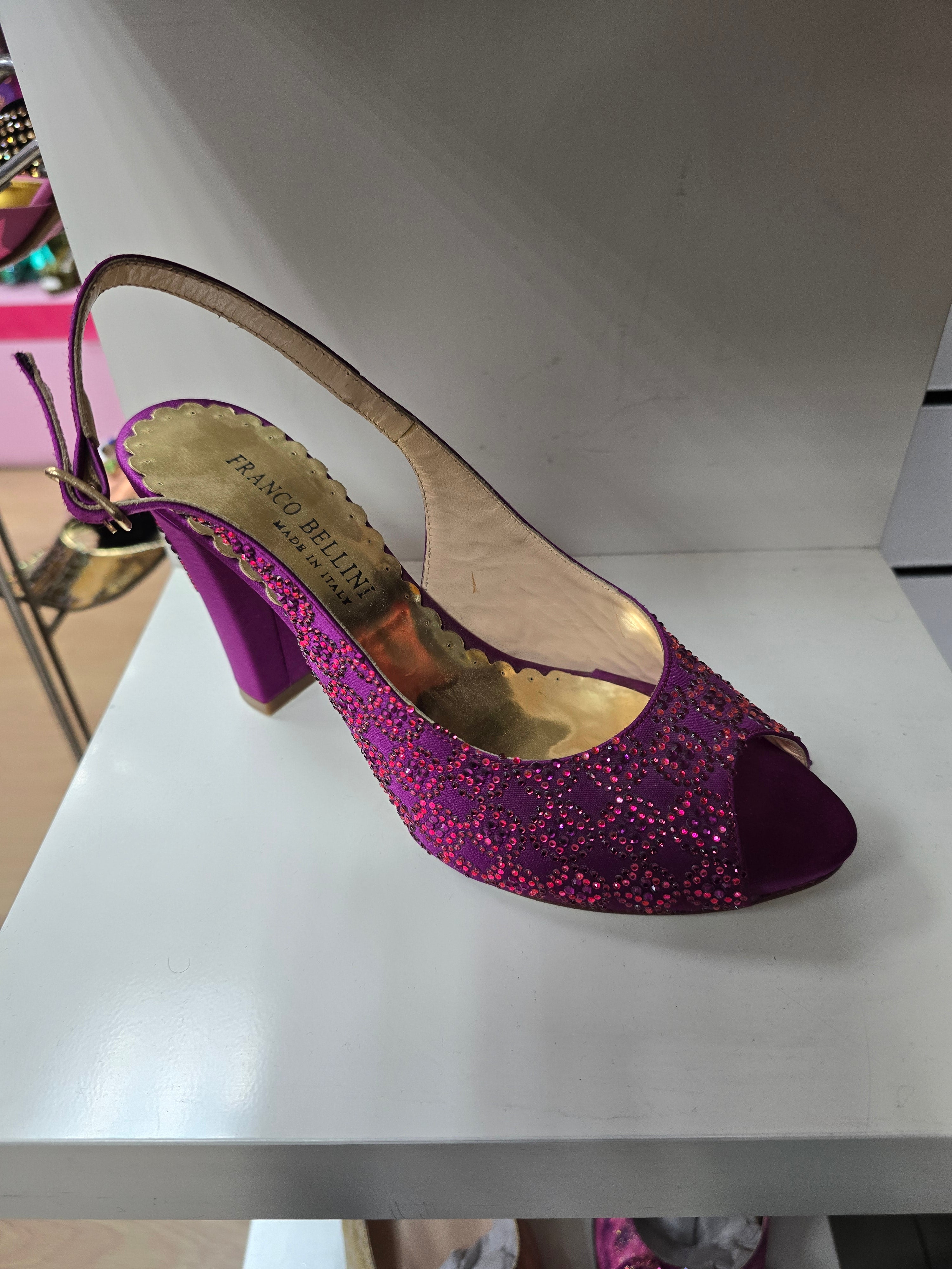 Magenta Circle Stoned Set - Italian Shoe and Bag Set - Classic Shoes London