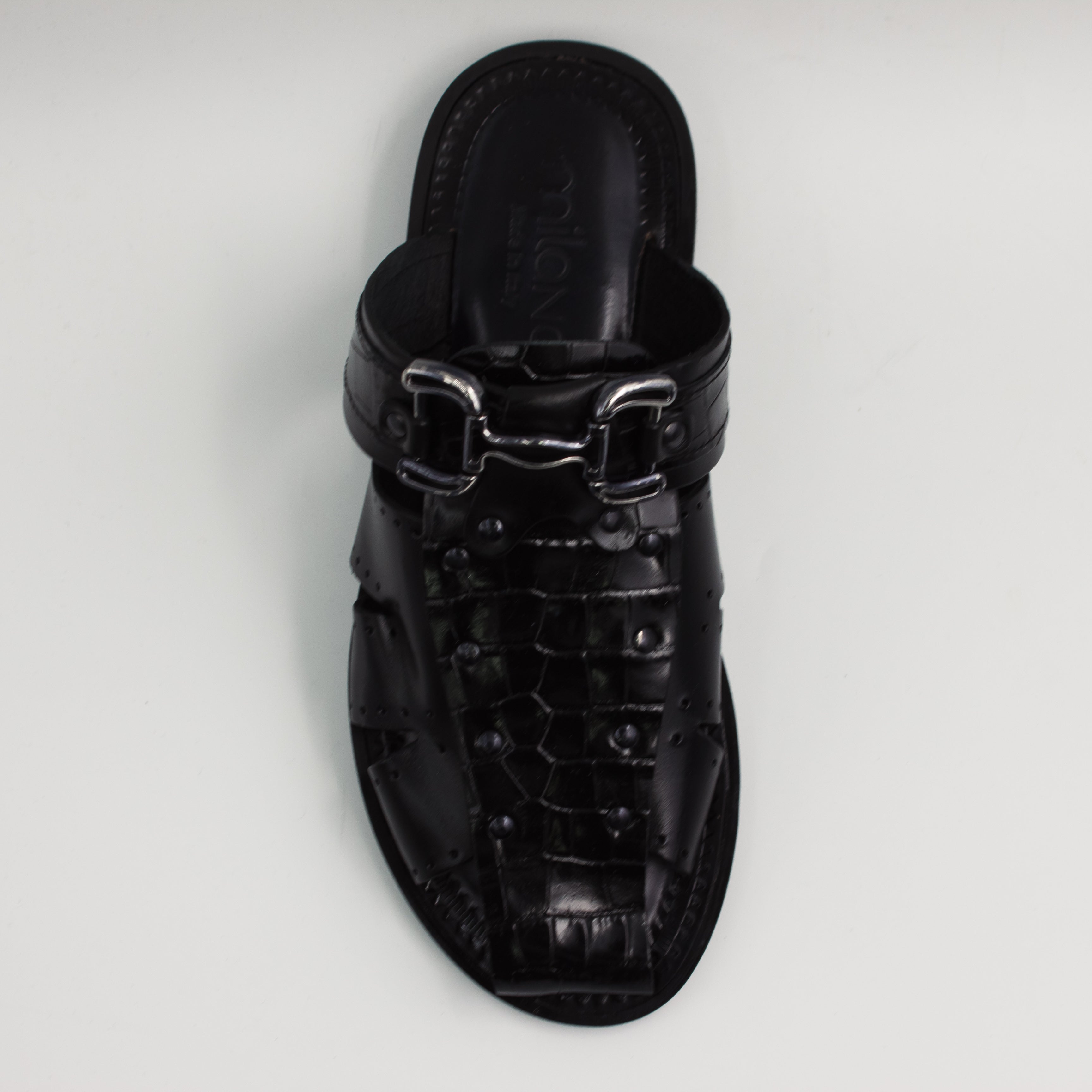 Black Croc Covered Slippers