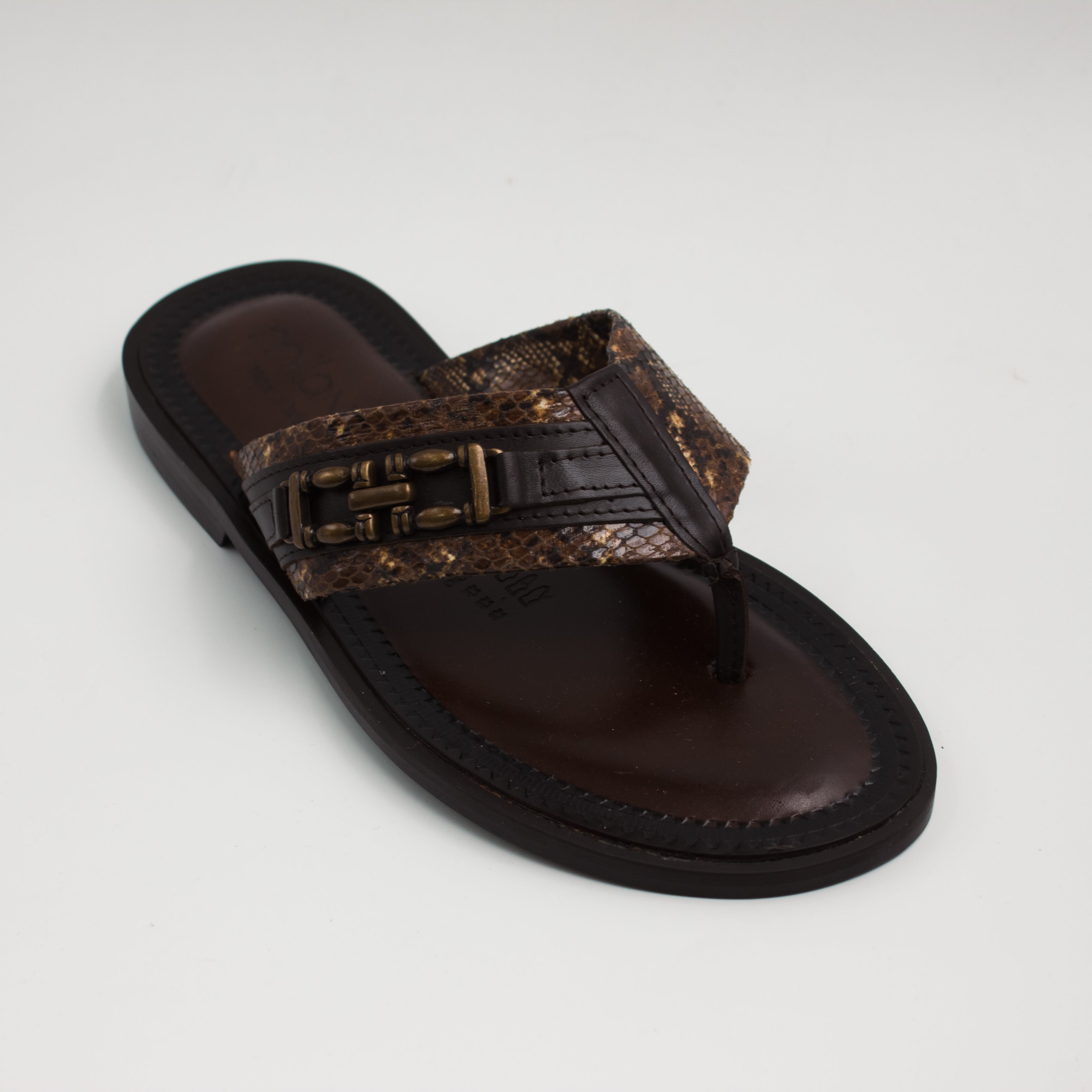 Brown/Snake Print Buckle Slipper