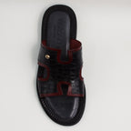 Black/Burgundy H Croc Embossed Slide