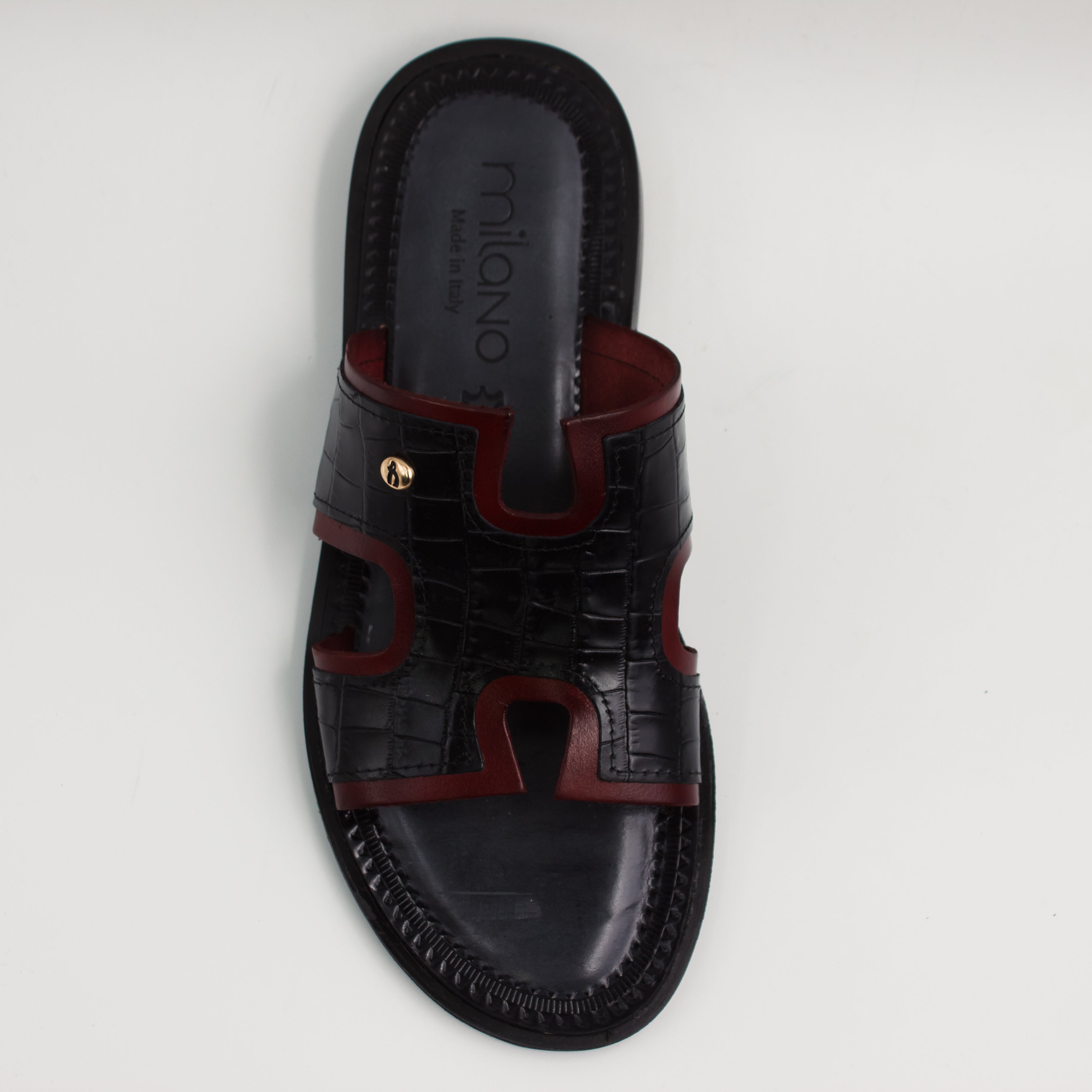 Black/Burgundy H Croc Embossed Slide