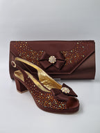 Chocolate Brown Stonework Set - Italian Shoe and Bag Set - Classic Shoes London