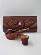 Chocolate Brown Stonework Set - Italian Shoe and Bag Set - Classic Shoes London