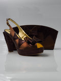 Chocolate Brown Ribbon Double Platform Set - Italian Shoe and Bag Set - Classic Shoes London