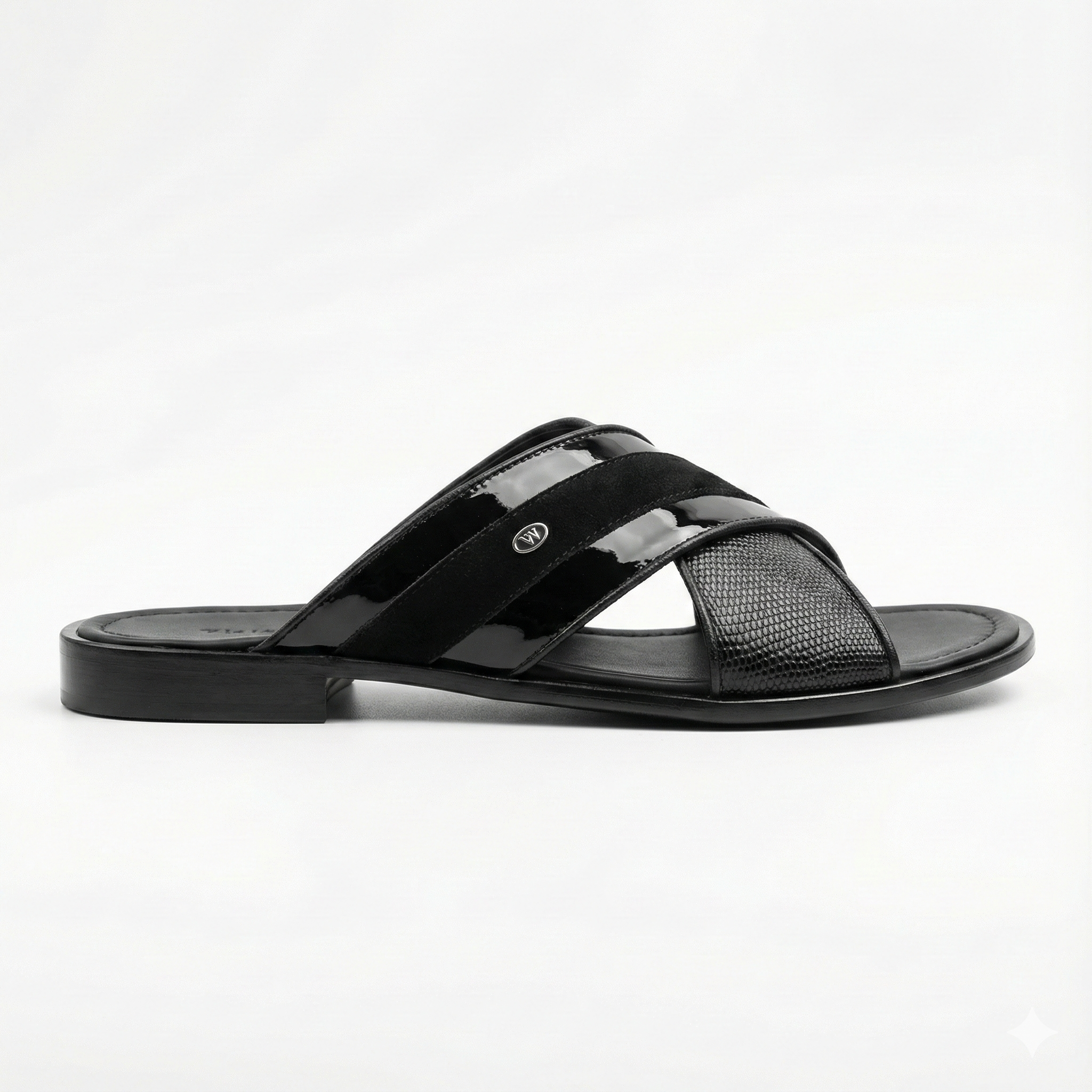 Black Vernice Camoscio Slide