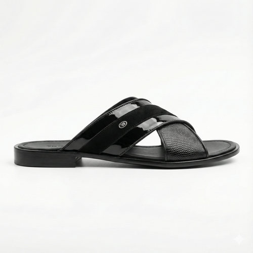 Black Vernice Camoscio Slide - Italian Women's Slippers - Classic Shoes London