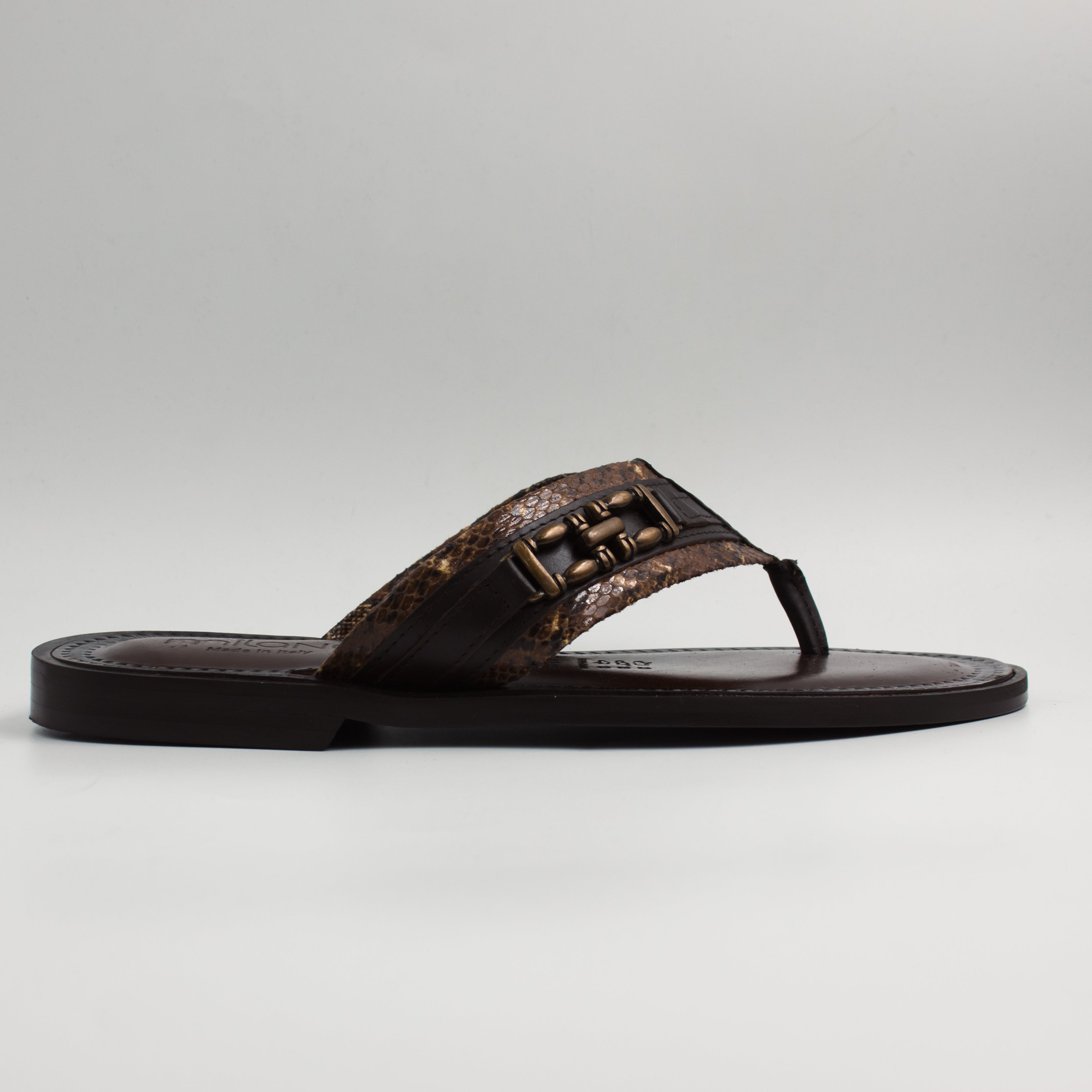 Brown/Snake Print Buckle Slipper