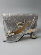 Silver Hexagonal Dots Low Heels - Italian Women's Heels - Classic Shoes London