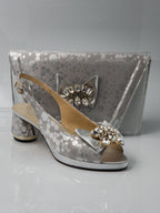 Silver Hexagonal Dots Low Heels - Italian Women's Heels - Classic Shoes London