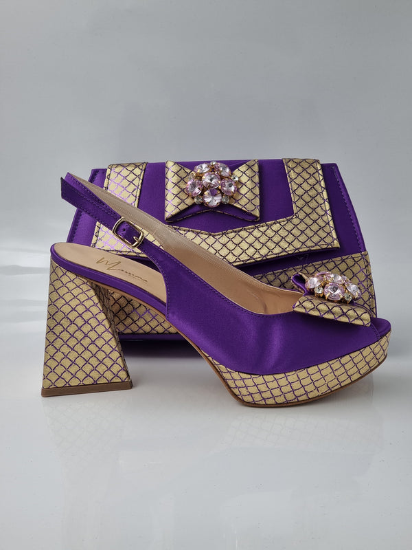 Purple Gold Scaled Set - Italian Shoe and Bag Set - Classic Shoes London