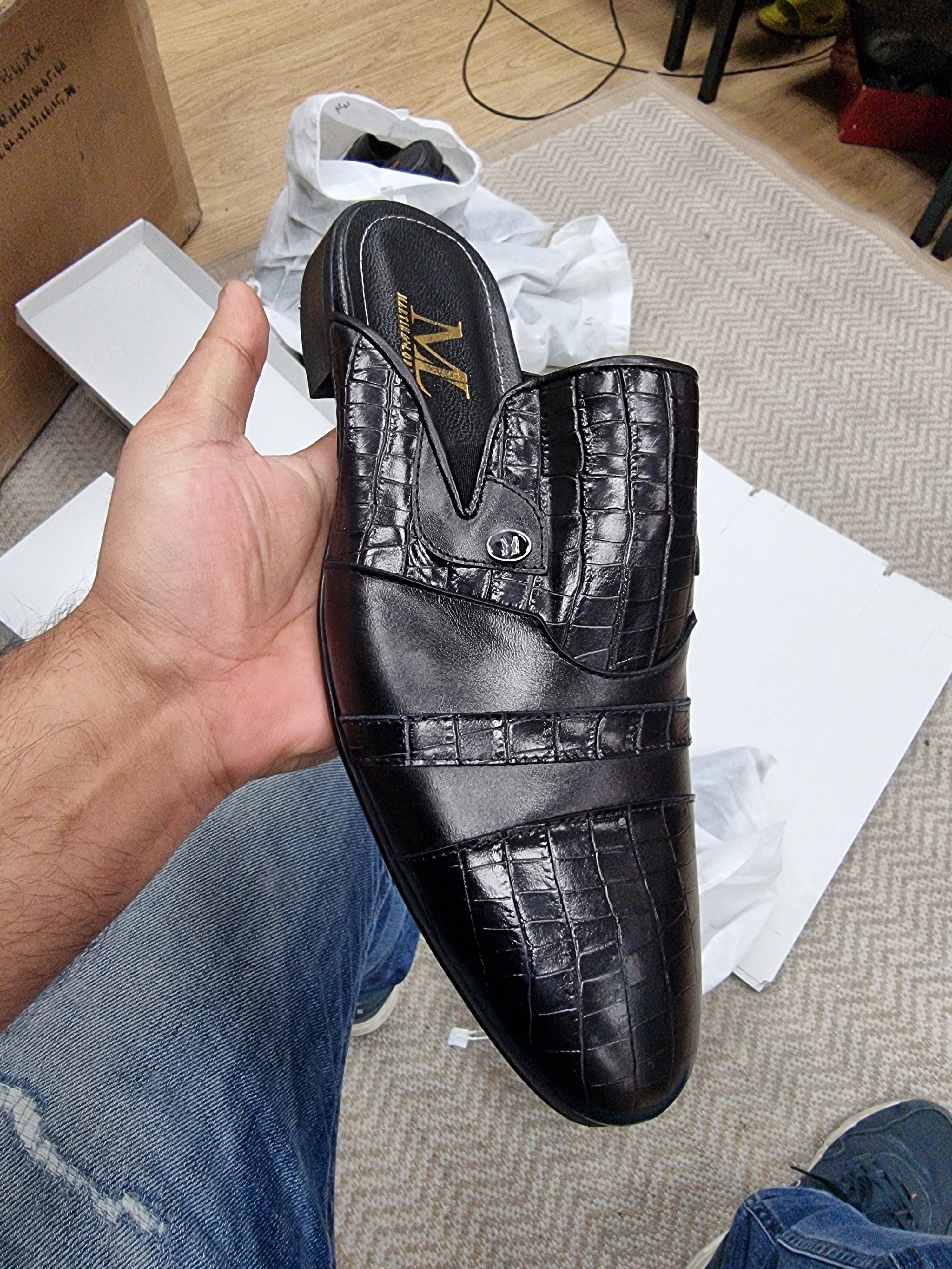 Black Croc/Plain Half Shoes