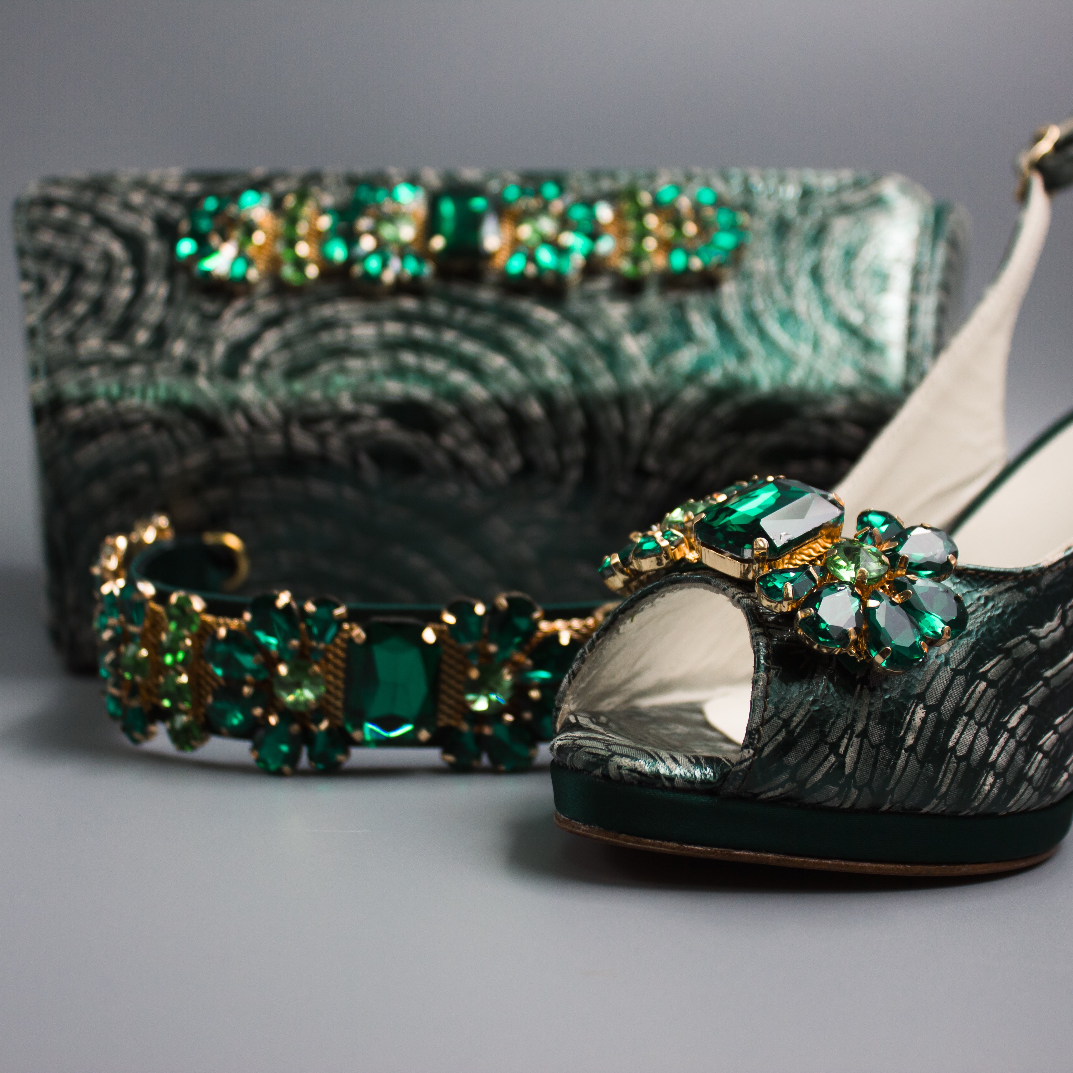 Emerald Marbled-Lace Crystal Set