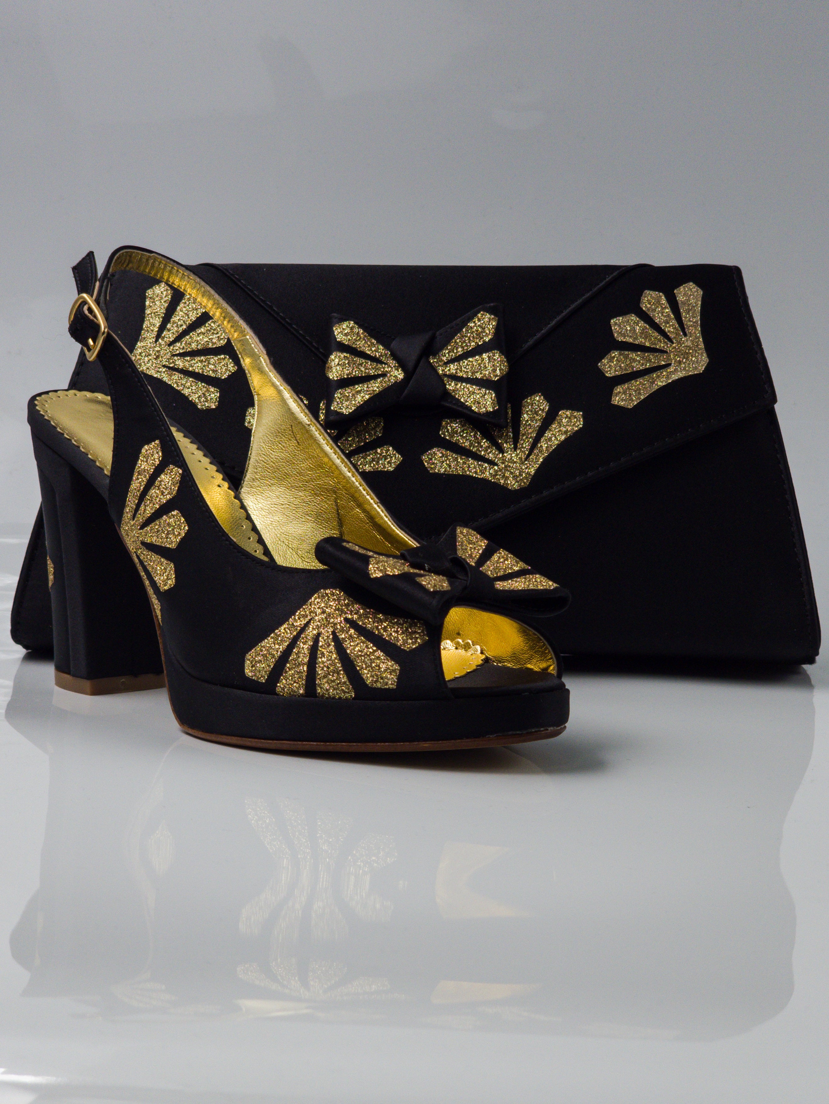 Black Leaf Glittered Set