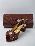 Chocolate Brown Stonework Set - Italian Shoe and Bag Set - Classic Shoes London