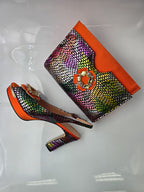 Orange Multi Flower Double Platform Heels - Italian Women's Heels - Classic Shoes London