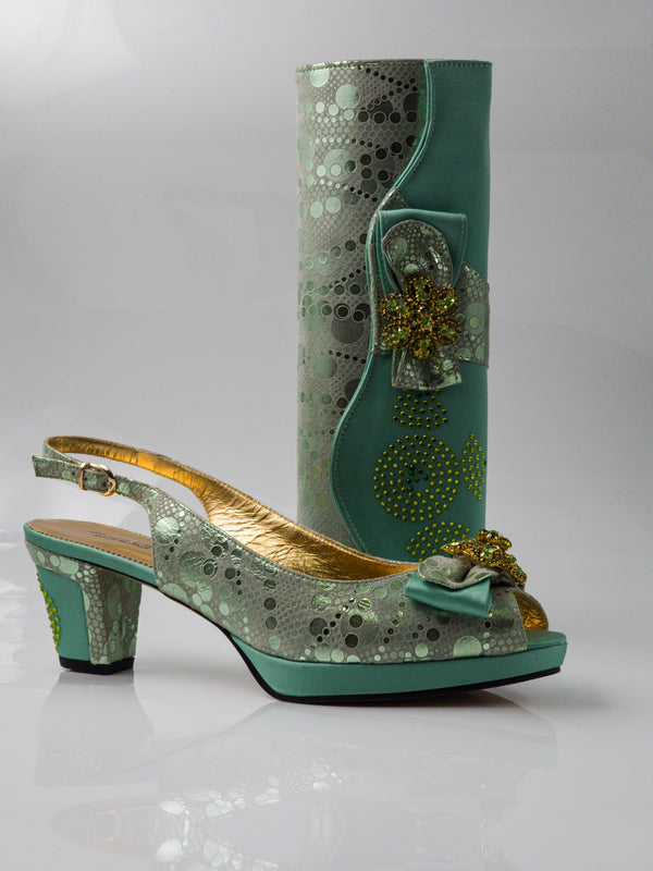 Mint Green Bubbles Leather Set - Italian Shoe and Bag Set - Classic Shoes London