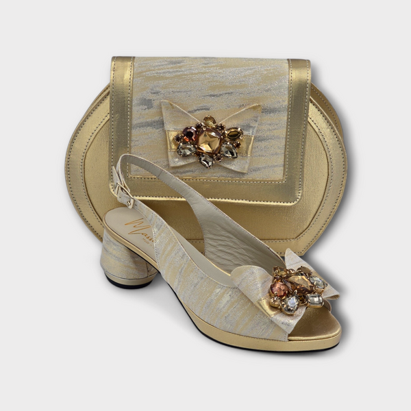 Champagne Gold Amber Low Set - Italian Shoe and Bag Set - Classic Shoes London