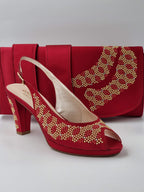 Wine Gold Studded Stone Heels - Italian Women's Heels - Classic Shoes London