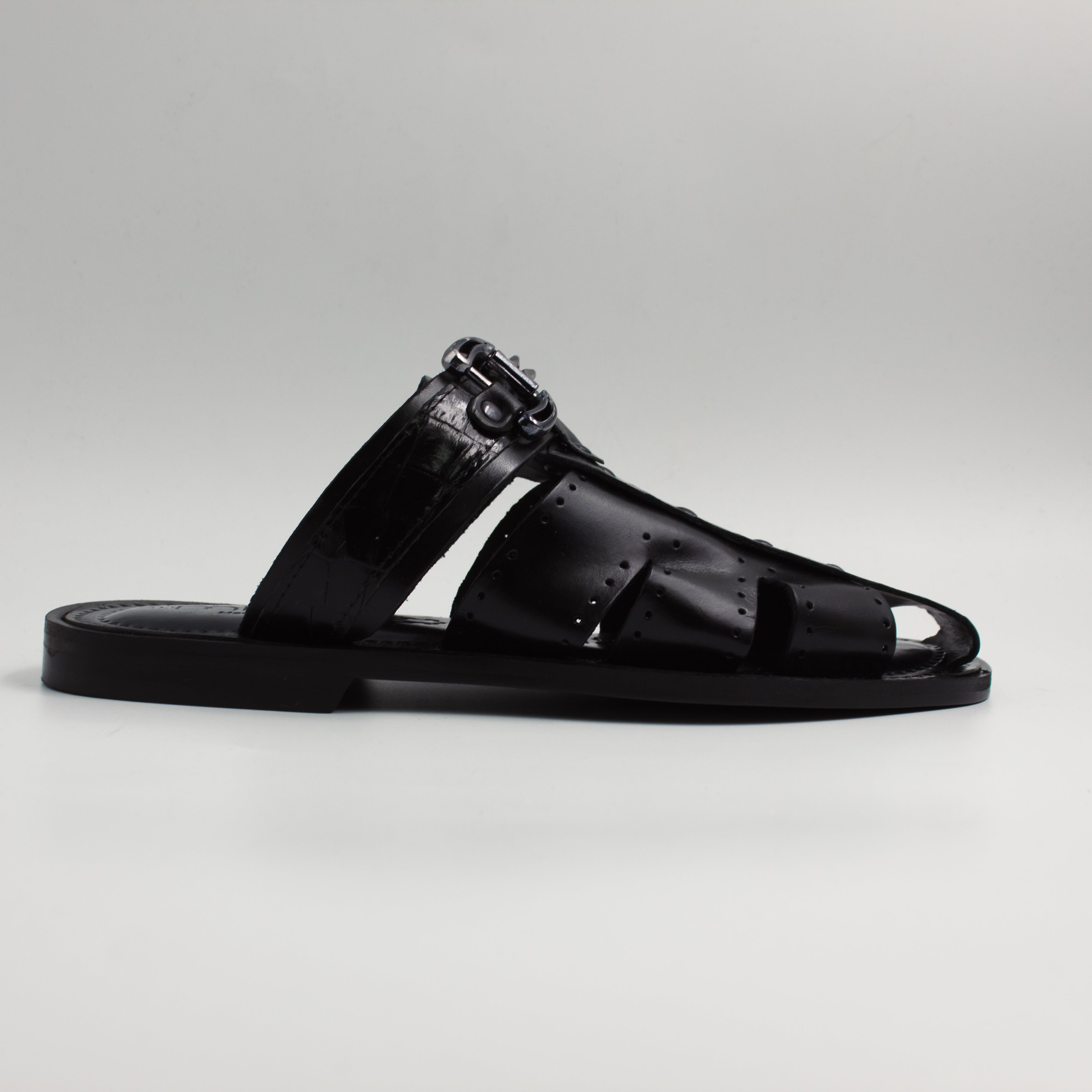 Black Croc Covered Slippers