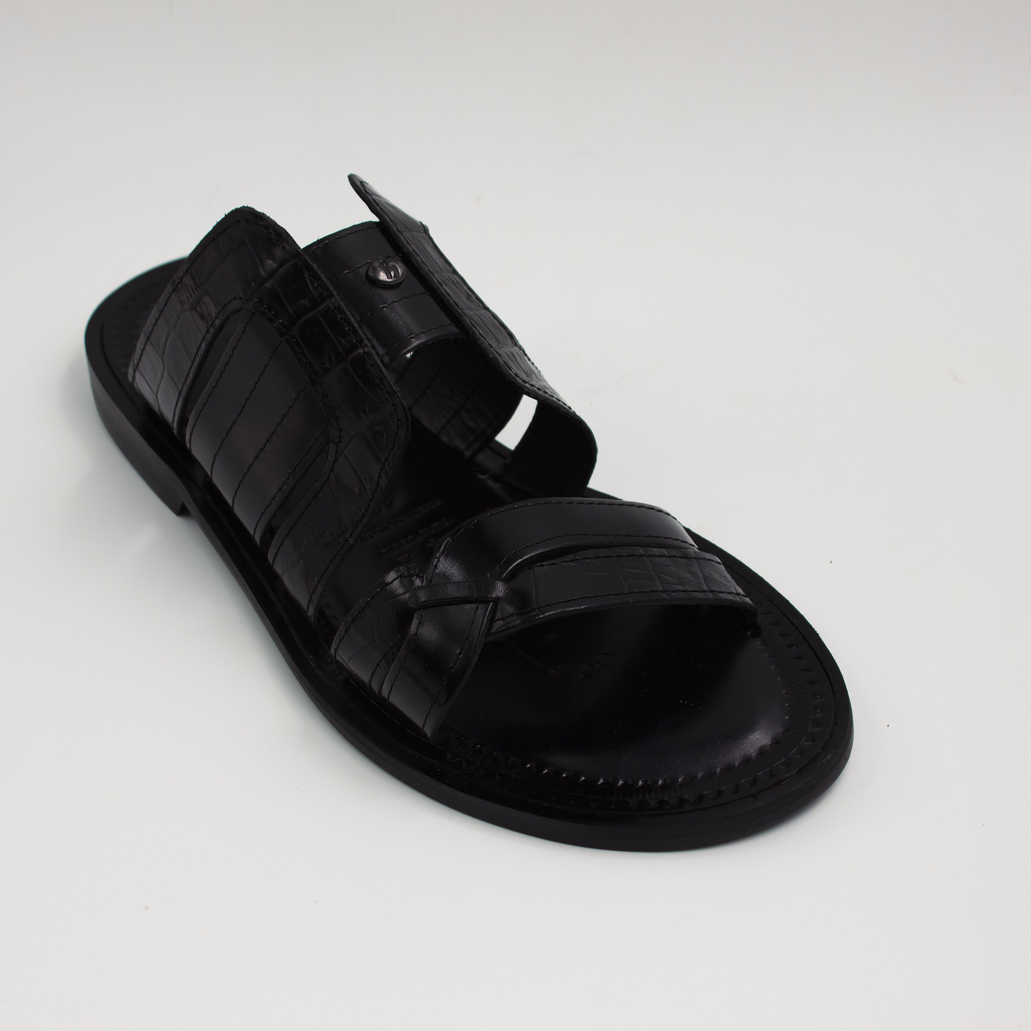 Black Croc Print Double Band Slide