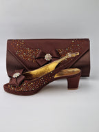 Chocolate Brown Stonework Set - Italian Shoe and Bag Set - Classic Shoes London