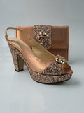 Rose Gold Glittered Set - Italian Shoe and Bag Set - Classic Shoes London