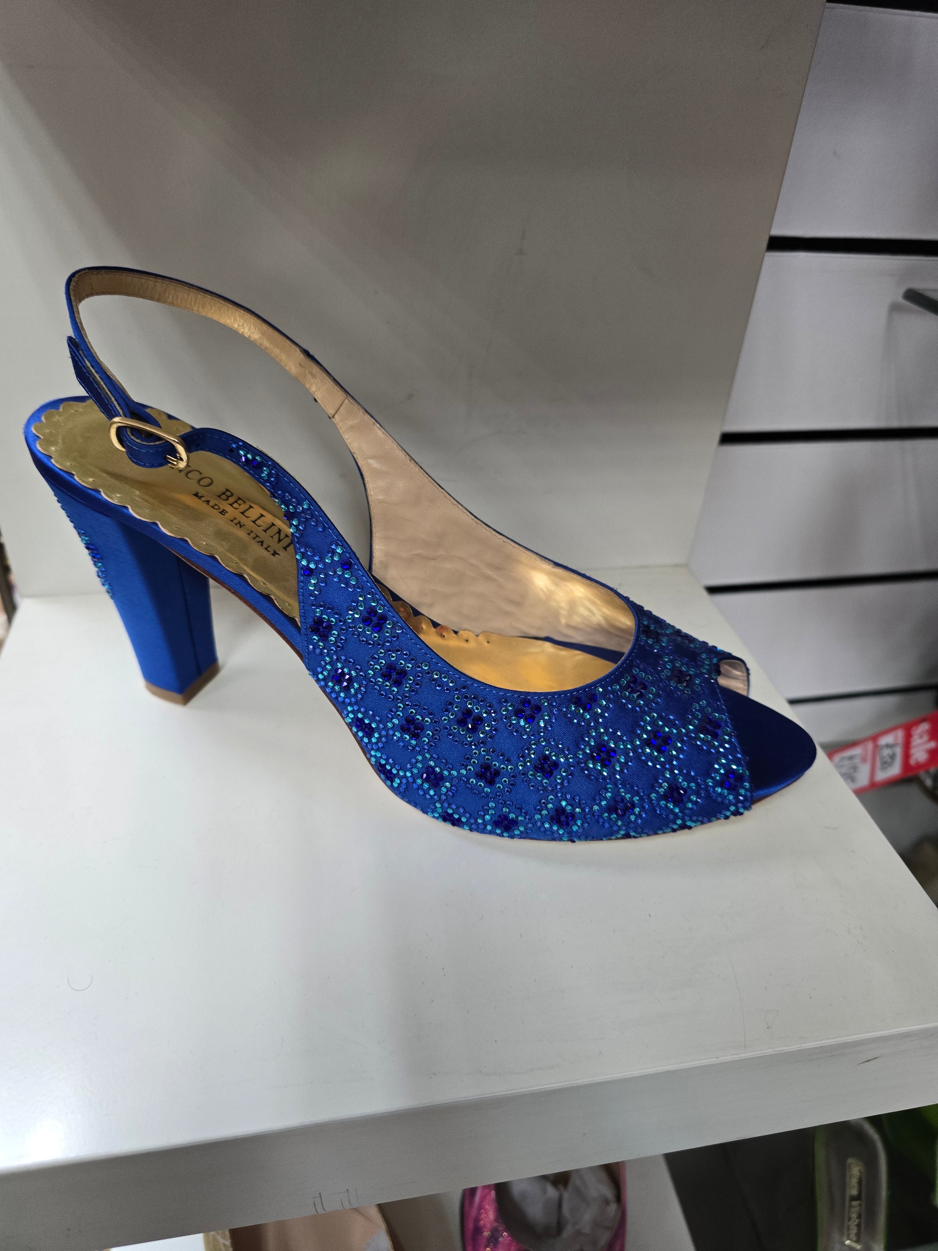 Royal Blue Circle Stoned Set - Italian Shoe and Bag Set - Classic Shoes London