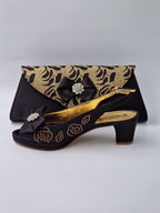 Black Gold Floral Glittered Set - Italian Shoe and Bag Set - Classic Shoes London
