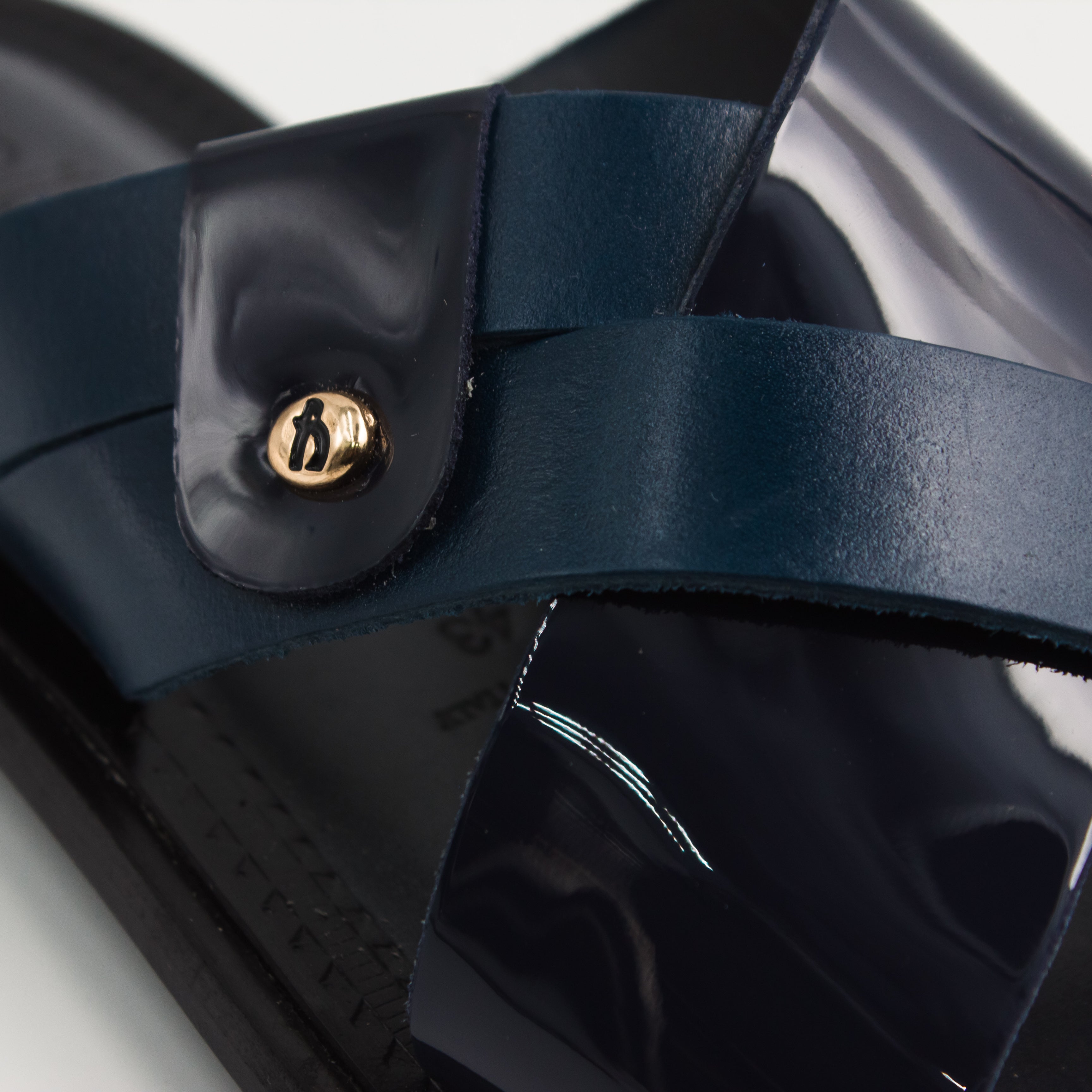 Navy Patent Cross Strap Slide