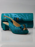 Teal Glittered Low Heels - Italian Women's Heels - Classic Shoes London
