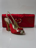 Red and Silver Geometric Set - Italian Shoe and Bag Set - Classic Shoes London