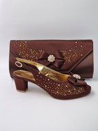 Chocolate Brown Stonework Set - Italian Shoe and Bag Set - Classic Shoes London