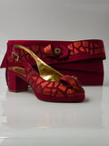 Wine Glittered Low Heels - Italian Women's Heels - Classic Shoes London