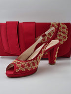 Wine Gold Studded Stone Heels - Italian Women's Heels - Classic Shoes London
